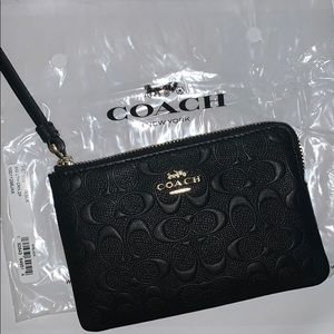 NWT Coach Black Leather Wristlet
